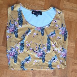 Mustard Crop Top with Peacock & Floral Print